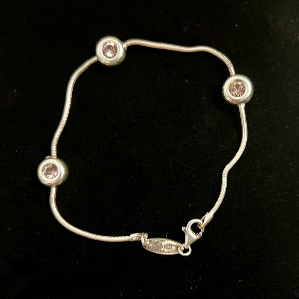 Furla Bracelet 925 Solid Sterling Silver With Lilac Crystals